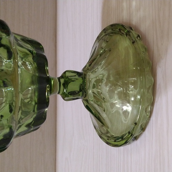 Vintage Thumbprint Hazel Atlas Glass Candy Dish Pedestal Compote Olive Green - Picture 3 of 4